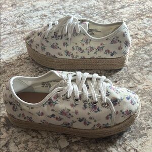 Torrid White and Pink Platform Shoes with Floral Design